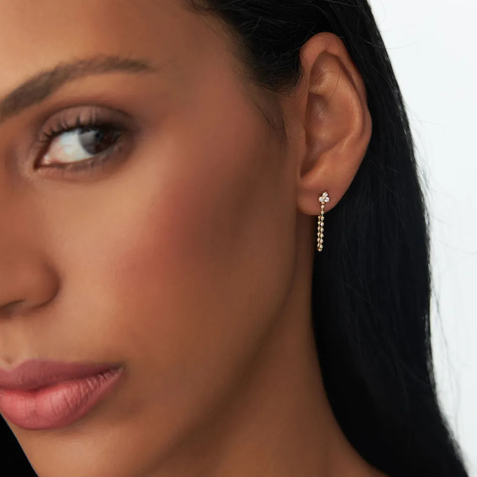 14k Trio Diamond Beaded Dangling Earrings