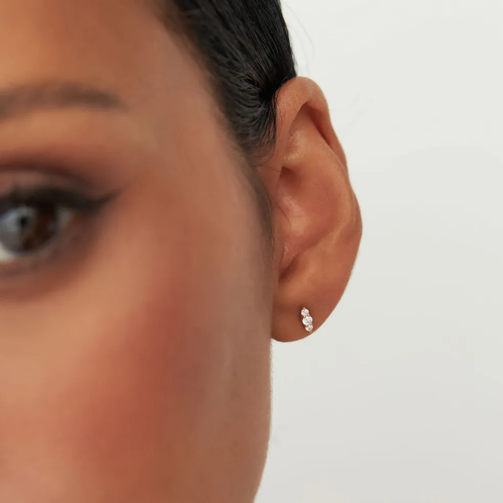 14k Triple Diamond Stud Earrings