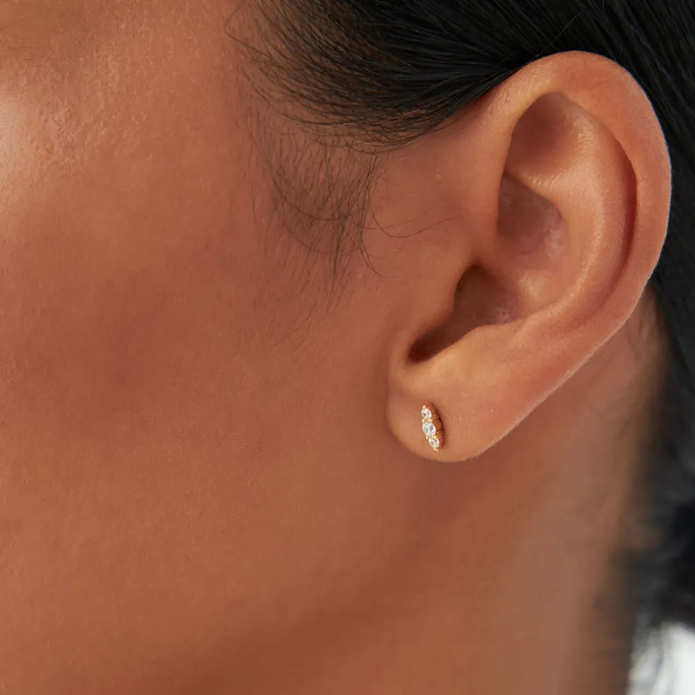 14k Triple Diamond Stud Earrings