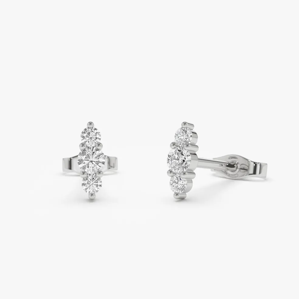 14k Triple Diamond Stud Earrings