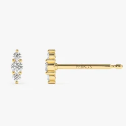 14k Triple Diamond Stud Earrings
