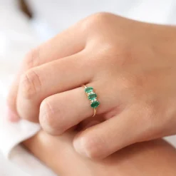 14k Triple Oval Emerald Diamond Ring