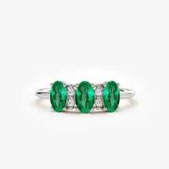 14k Triple Oval Emerald Diamond Ring