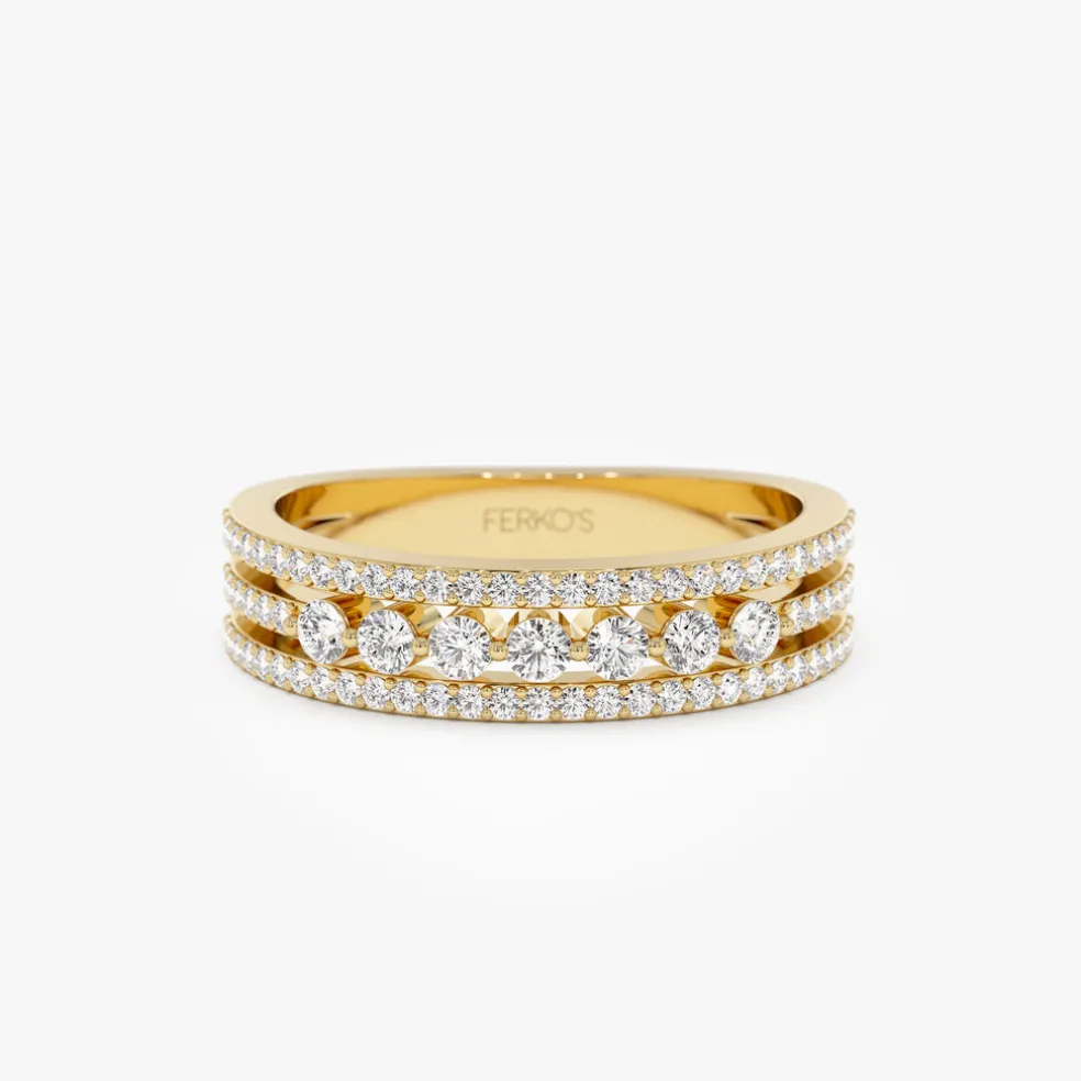14k Triple Row Diamond Stacking Wedding Ring