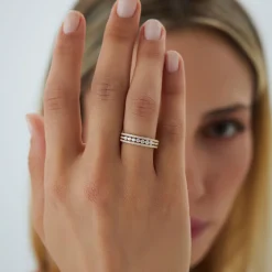 14k Triple Row Diamond Stacking Wedding Ring