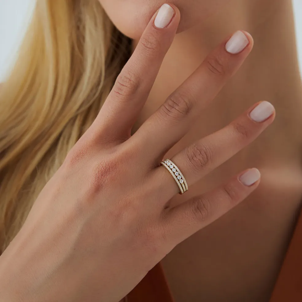 14k Triple Row Diamond Stacking Wedding Ring