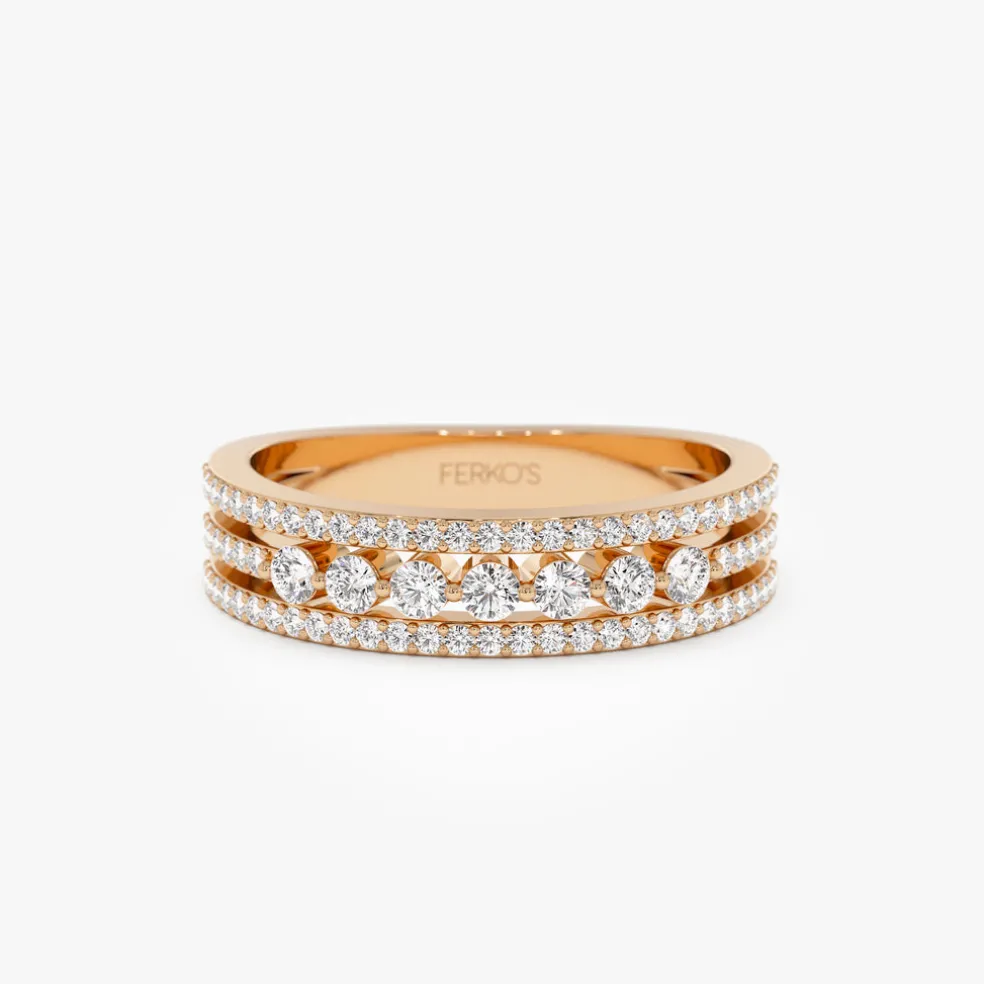 14k Triple Row Diamond Stacking Wedding Ring
