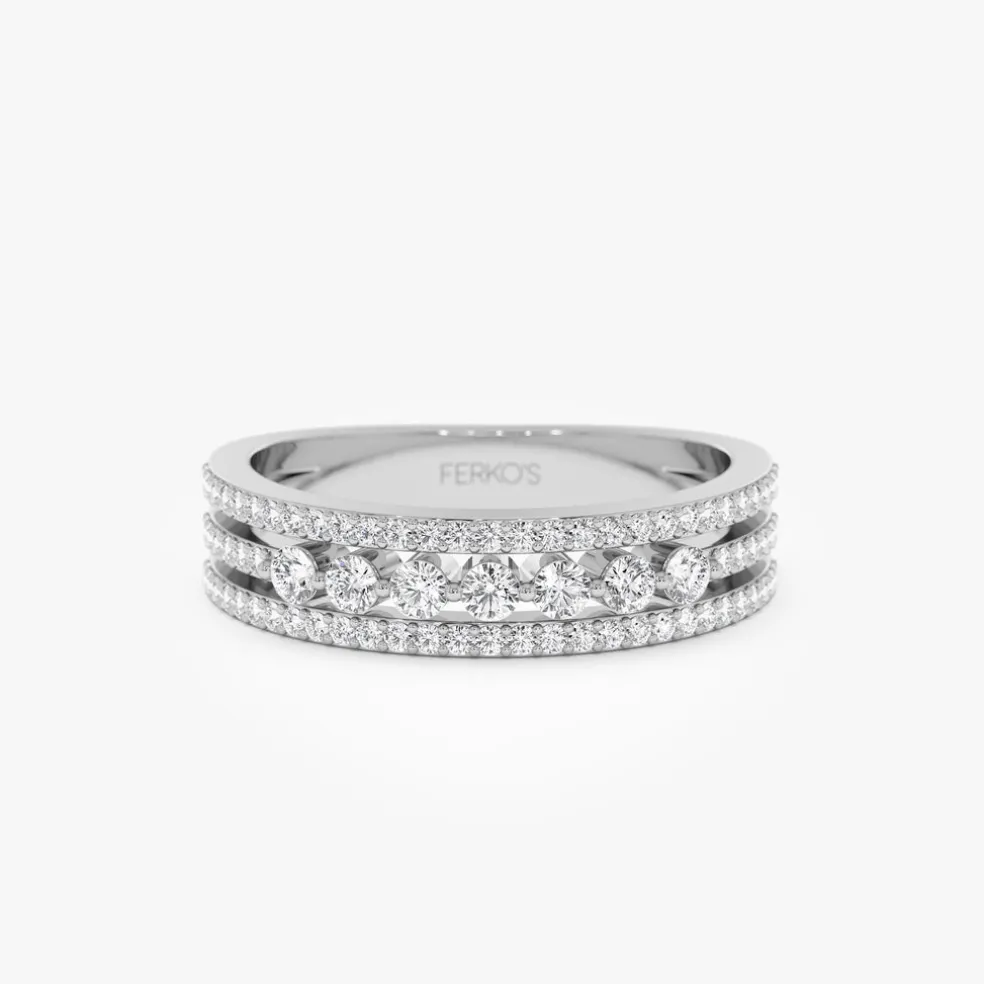 14k Triple Row Diamond Stacking Wedding Ring
