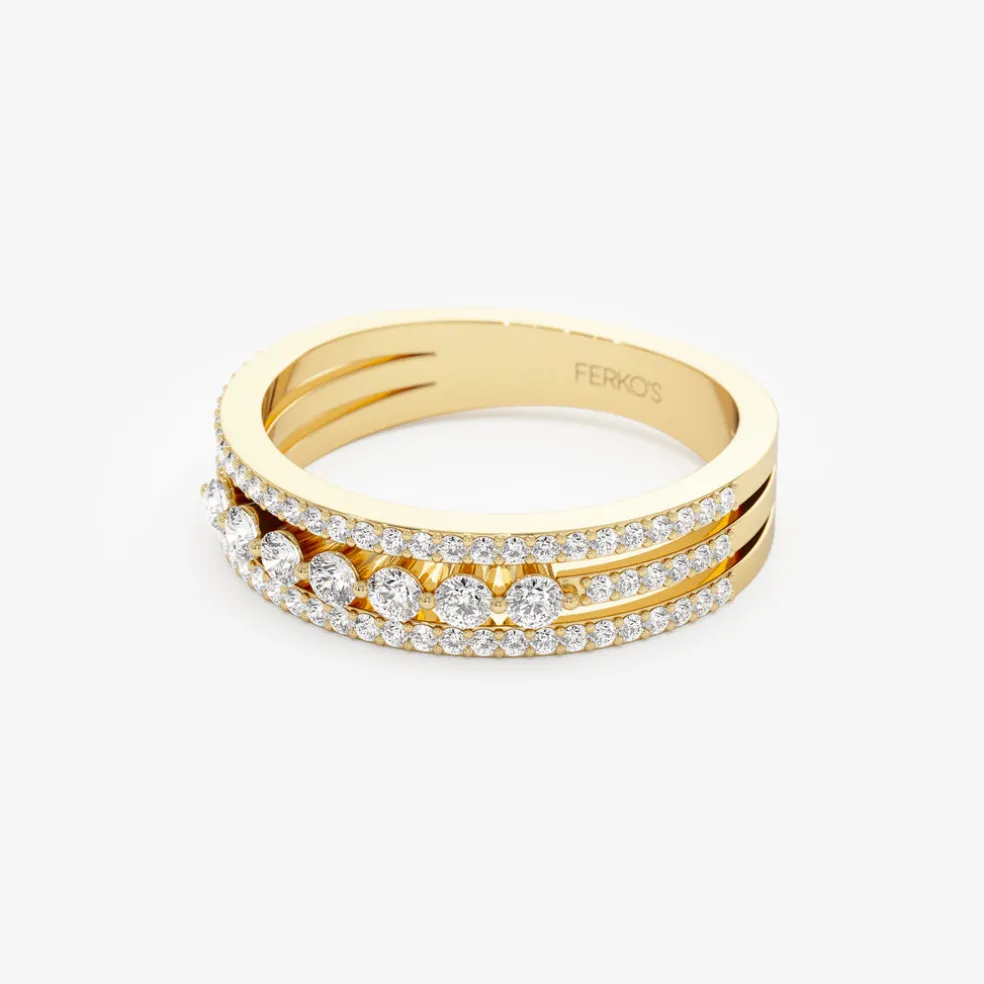 14k Triple Row Diamond Stacking Wedding Ring