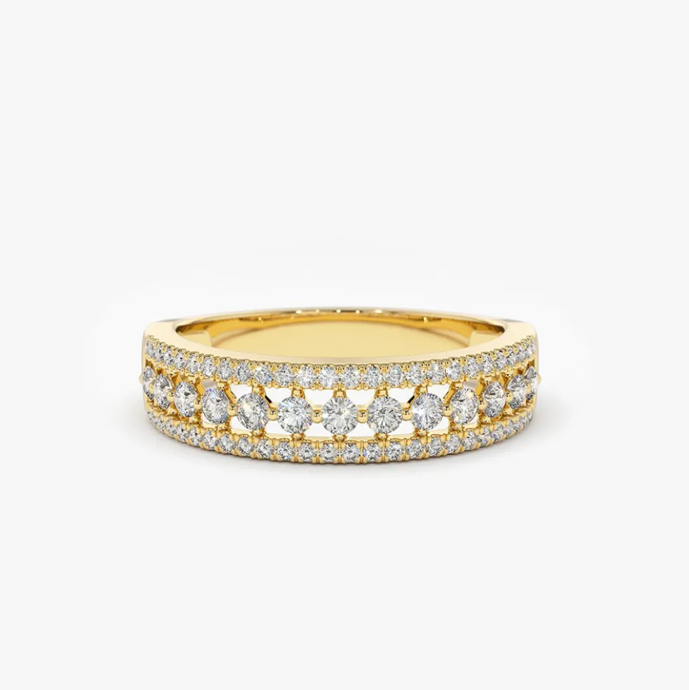 14k Triple Row Diamond Wedding Ring