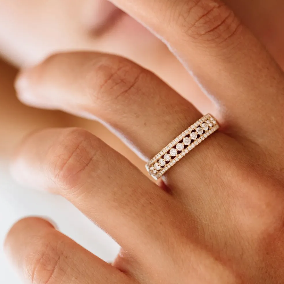 14k Triple Row Diamond Wedding Ring