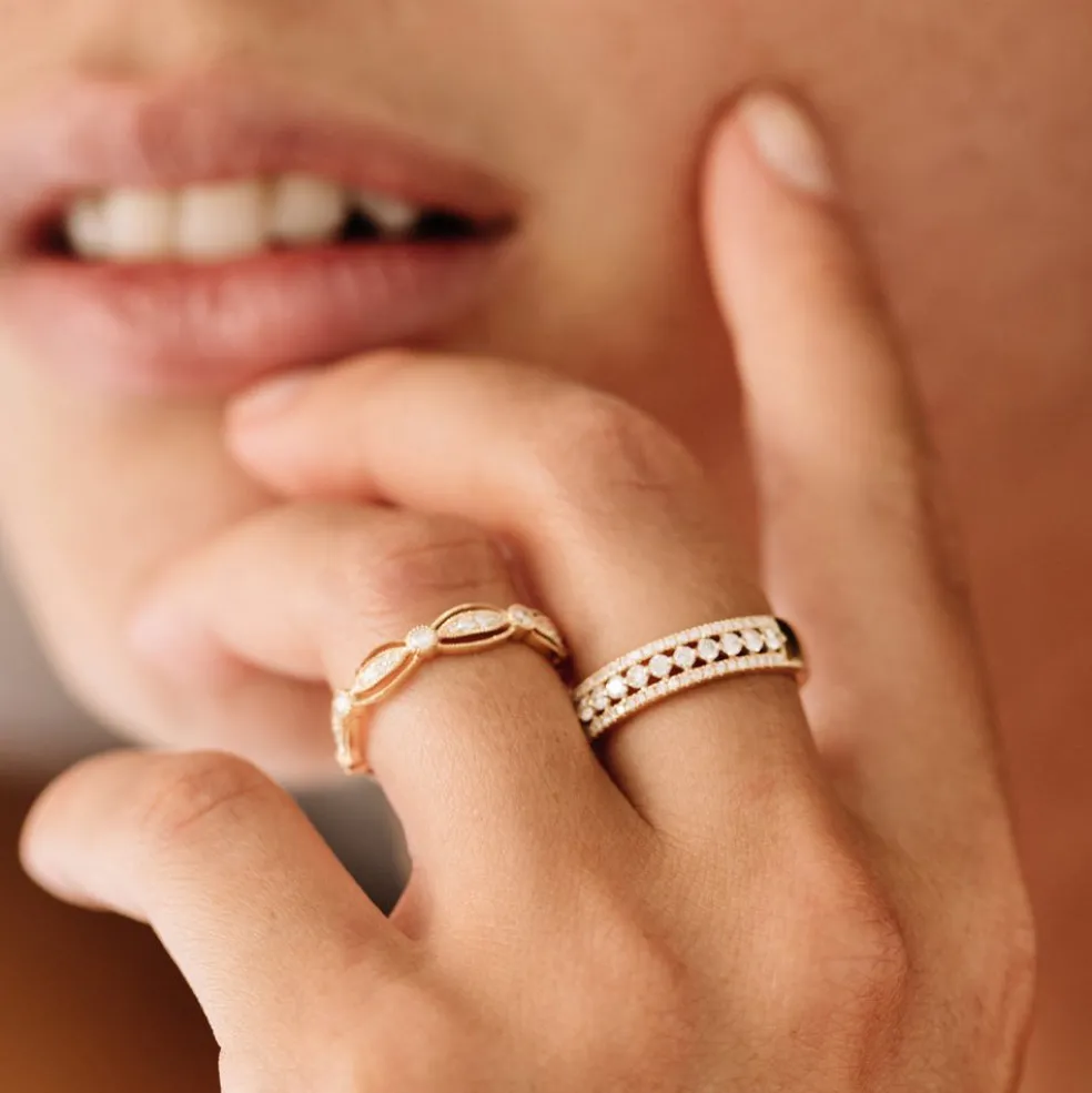 14k Triple Row Diamond Wedding Ring