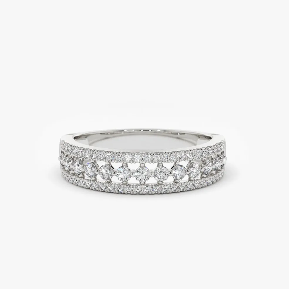 14k Triple Row Diamond Wedding Ring