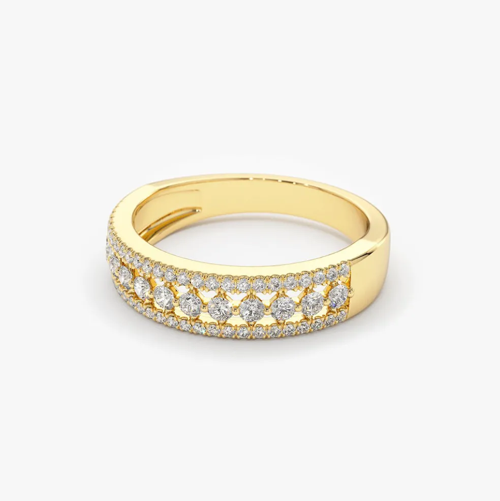 14k Triple Row Diamond Wedding Ring