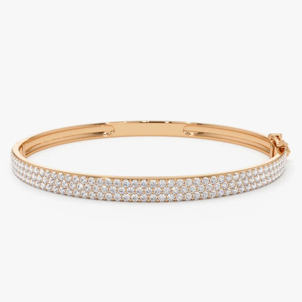 14k Triple Row Statement Diamond Bangle 1.80 Ctw