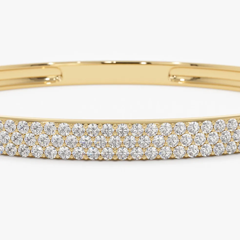 14k Triple Row Statement Diamond Bangle 1.80 Ctw