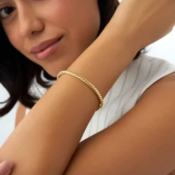 14K Twist Rope Dainty Cable Bangle