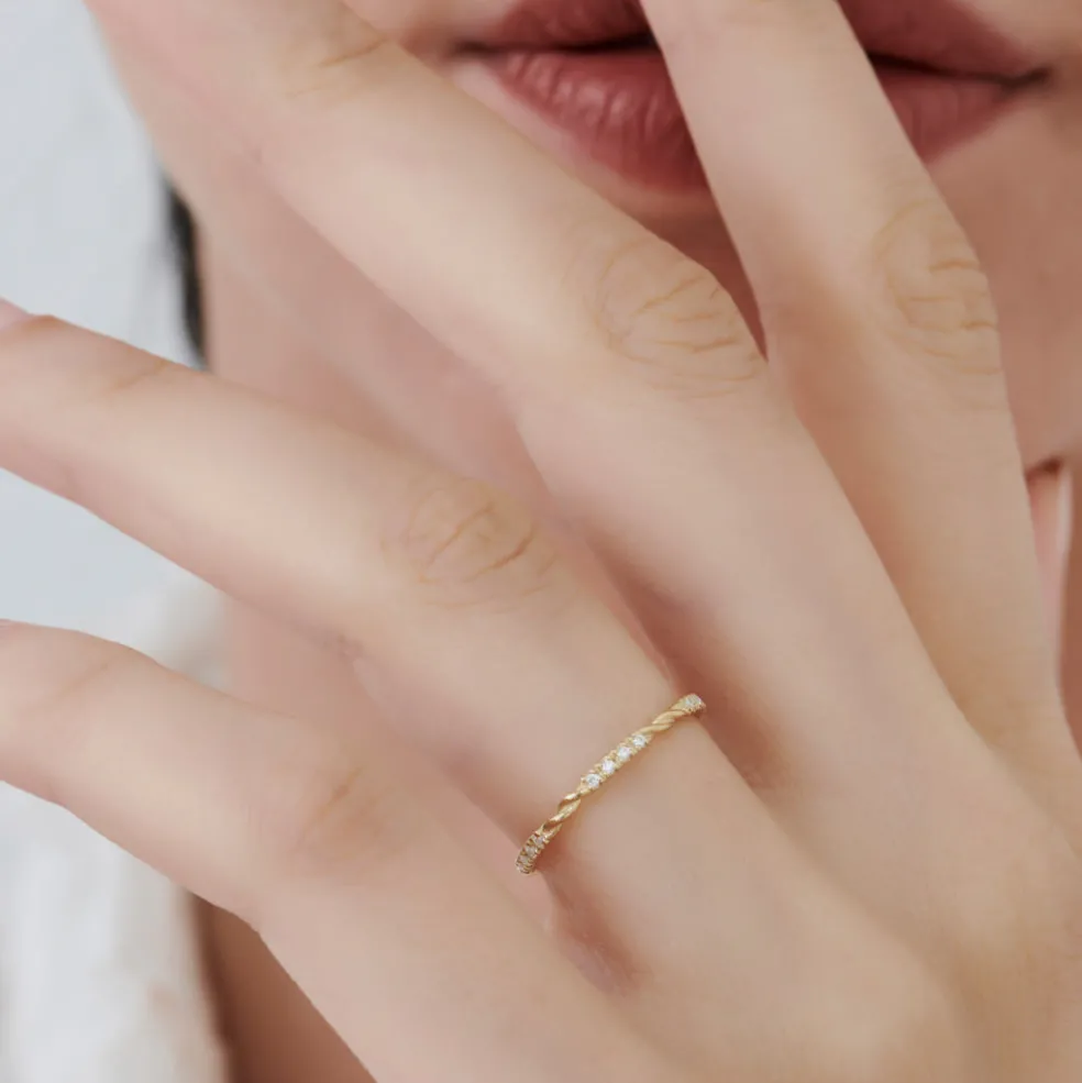 14k Twisted Rope 3/4 Eternity Diamond Ring