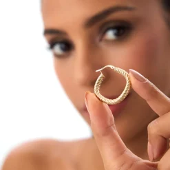 14k Twisted Rope Squared off Hoop Earrings