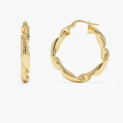 14k Twisted Textured Chunky Hoop Earrings