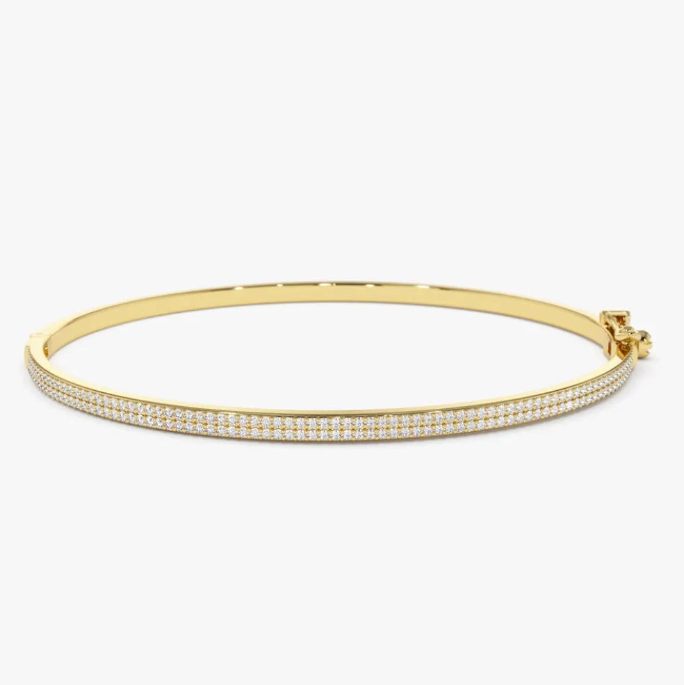 14k Two Row Pave Diamond Bangle Bracelet