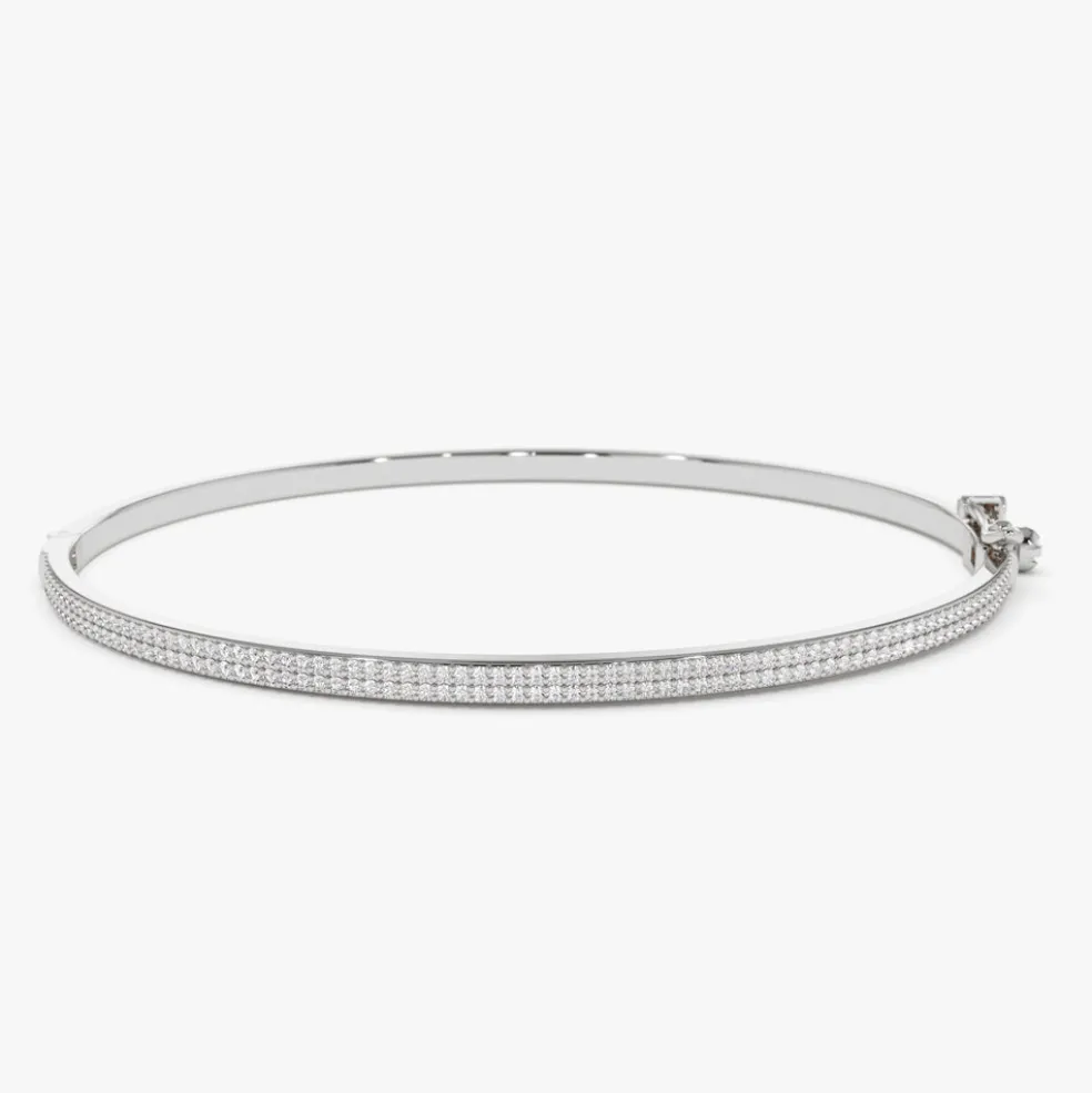 14k Two Row Pave Diamond Bangle Bracelet