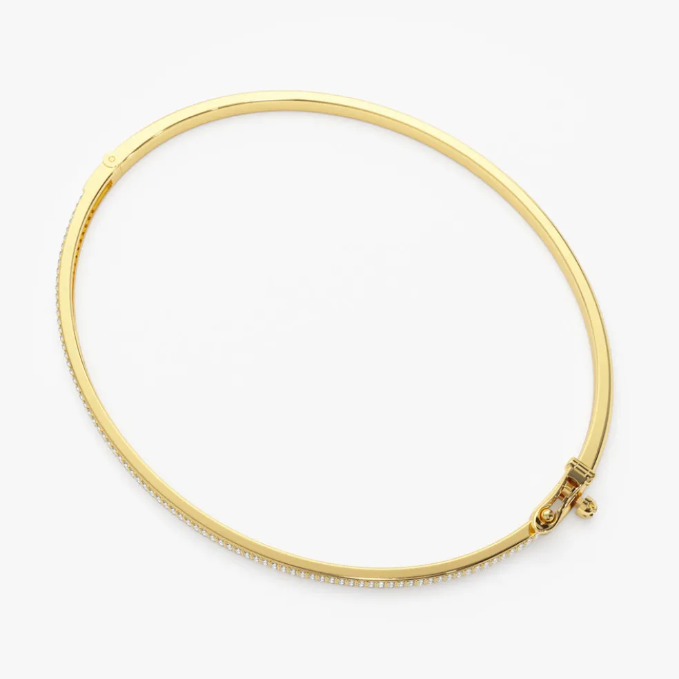 14k Two Row Pave Diamond Bangle Bracelet