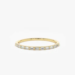 14K Ultra Thin Half Eternity Baguette Diamond Stackable Ring