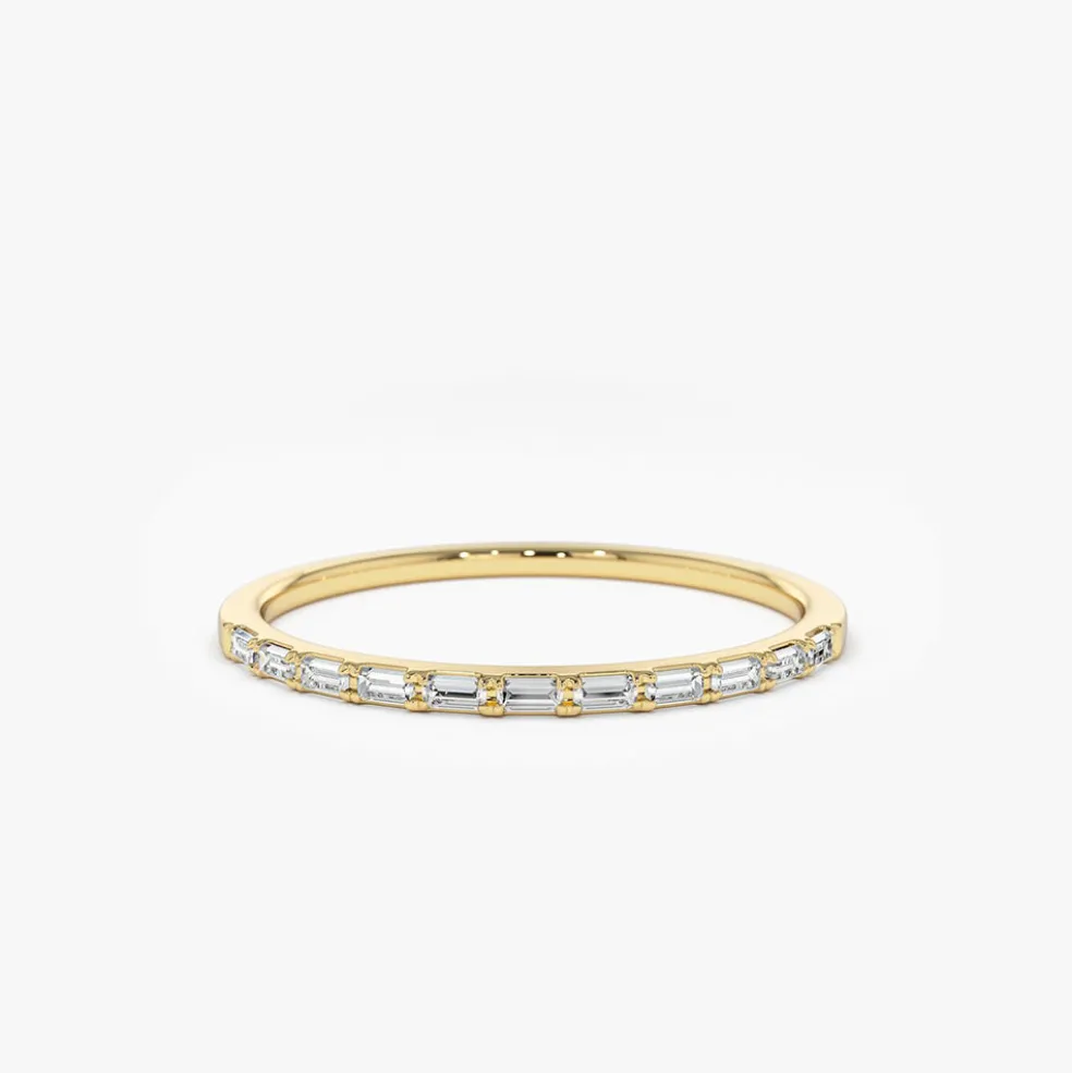 14K Ultra Thin Half Eternity Baguette Diamond Stackable Ring