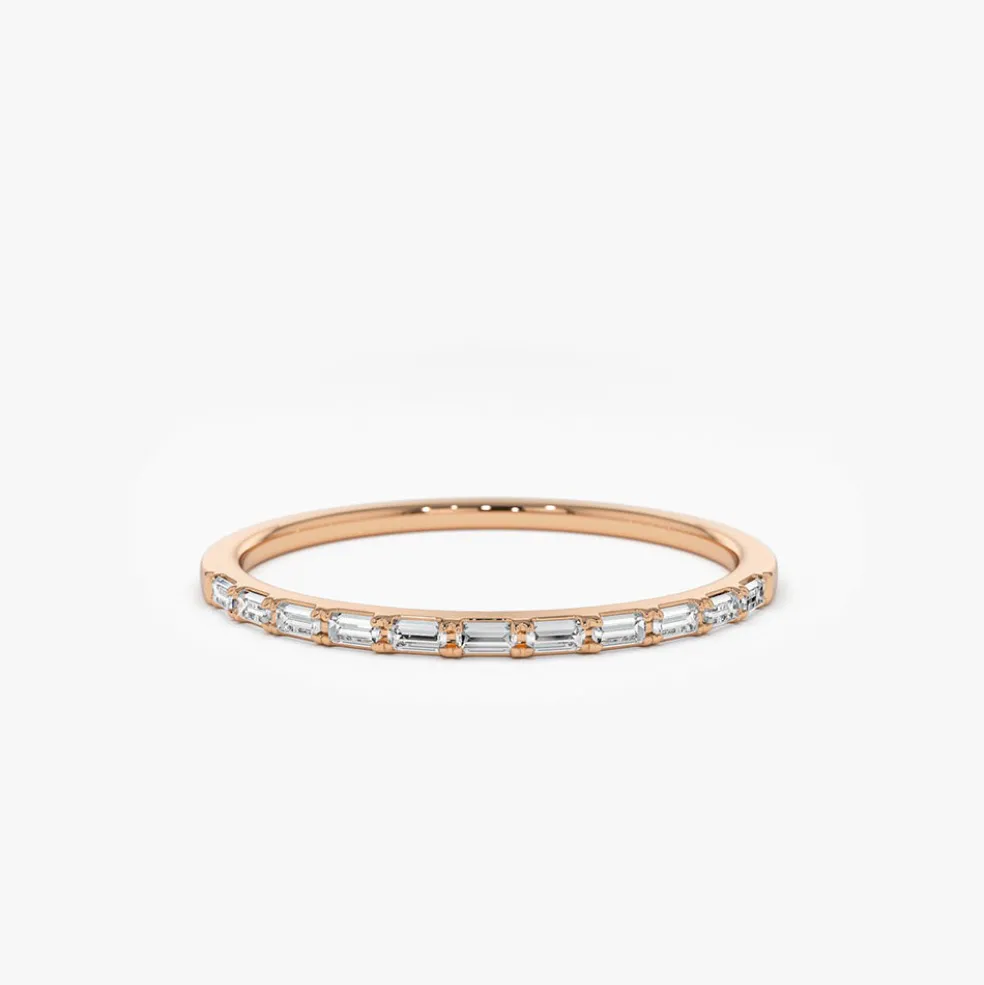 14K Ultra Thin Half Eternity Baguette Diamond Stackable Ring