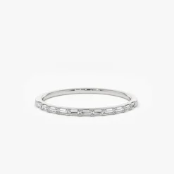 14K Ultra Thin Half Eternity Baguette Diamond Stackable Ring