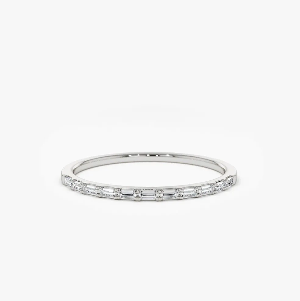 14K Ultra Thin Half Eternity Baguette Diamond Stackable Ring