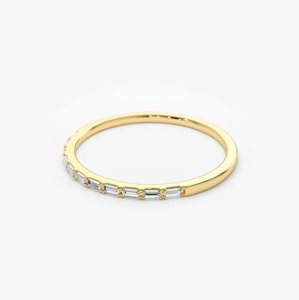 14K Ultra Thin Half Eternity Baguette Diamond Stackable Ring