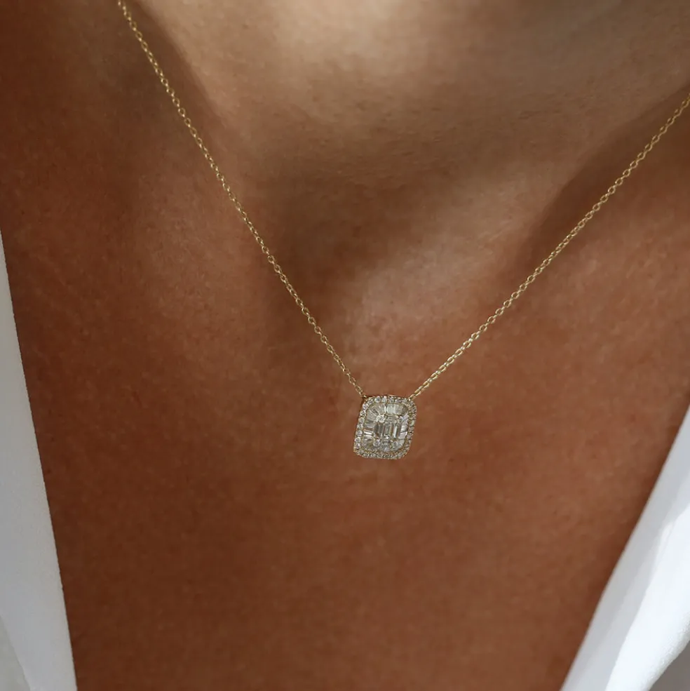 14k Unique Baguette Diamond Statement Necklace