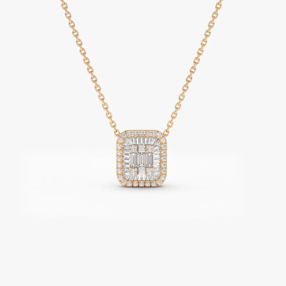 14k Unique Baguette Diamond Statement Necklace