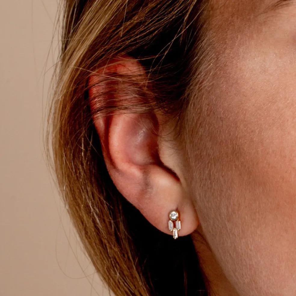 14k Unique Baguette Diamond Earrings