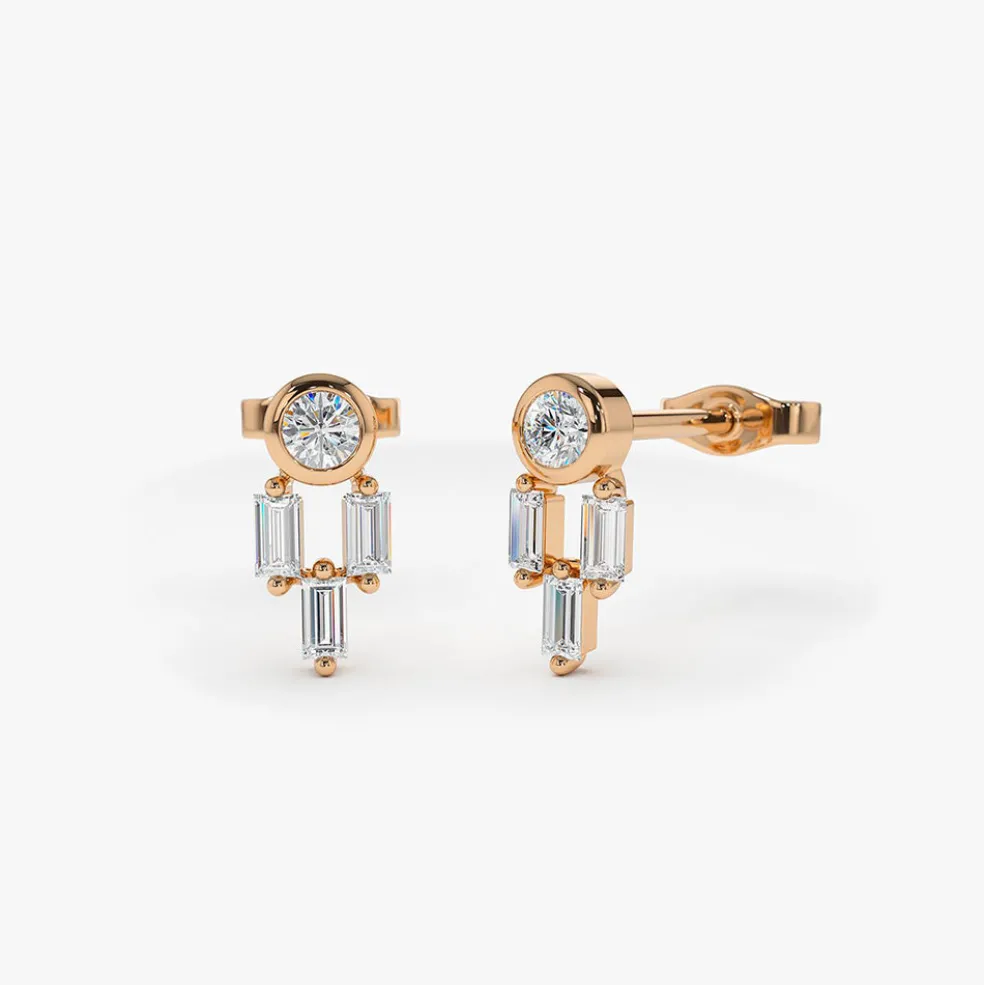 14k Unique Baguette Diamond Earrings