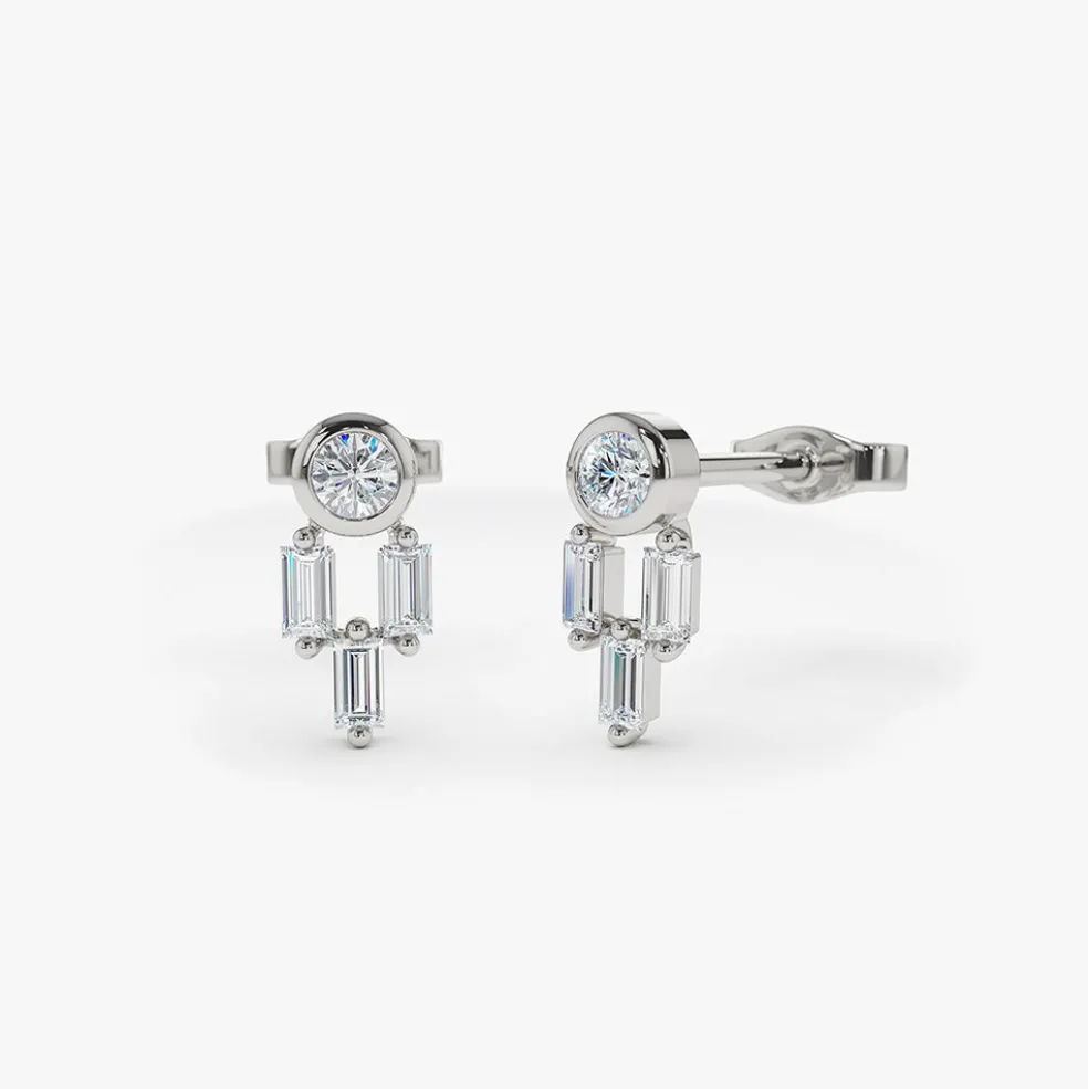 14k Unique Baguette Diamond Earrings