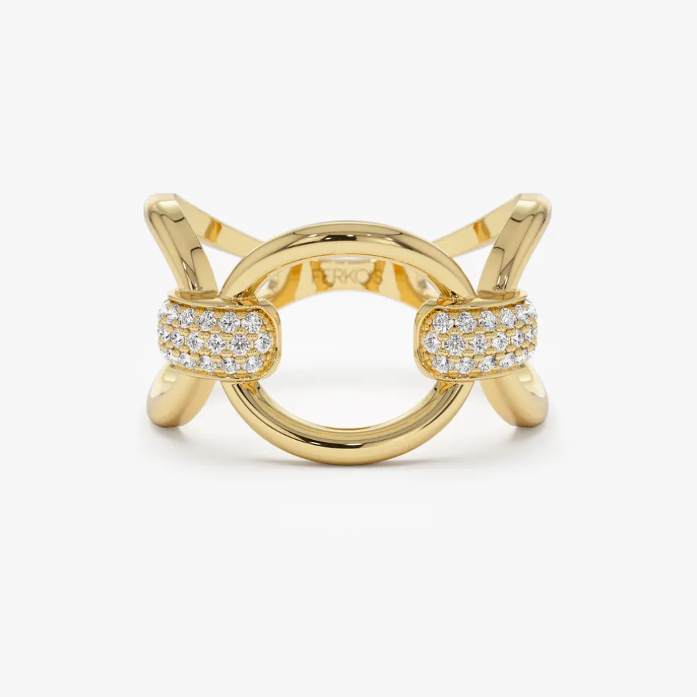14k Unique Diamond Horsebit Pave Ring