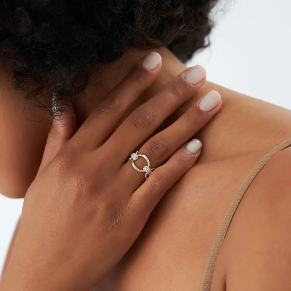 14k Unique Diamond Horsebit Pave Ring