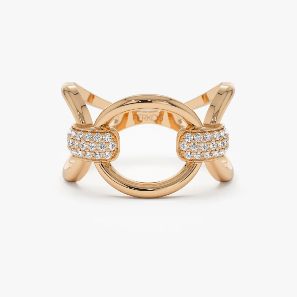 14k Unique Diamond Horsebit Pave Ring