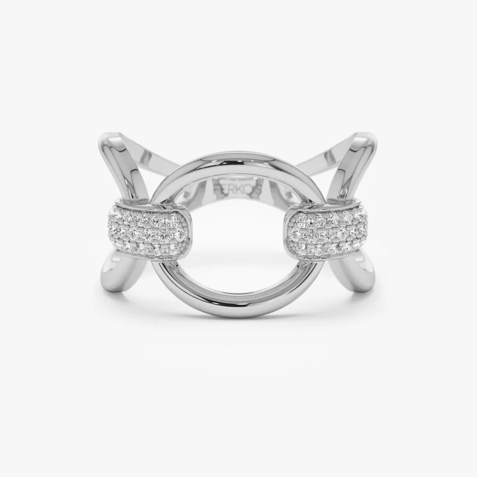 14k Unique Diamond Horsebit Pave Ring