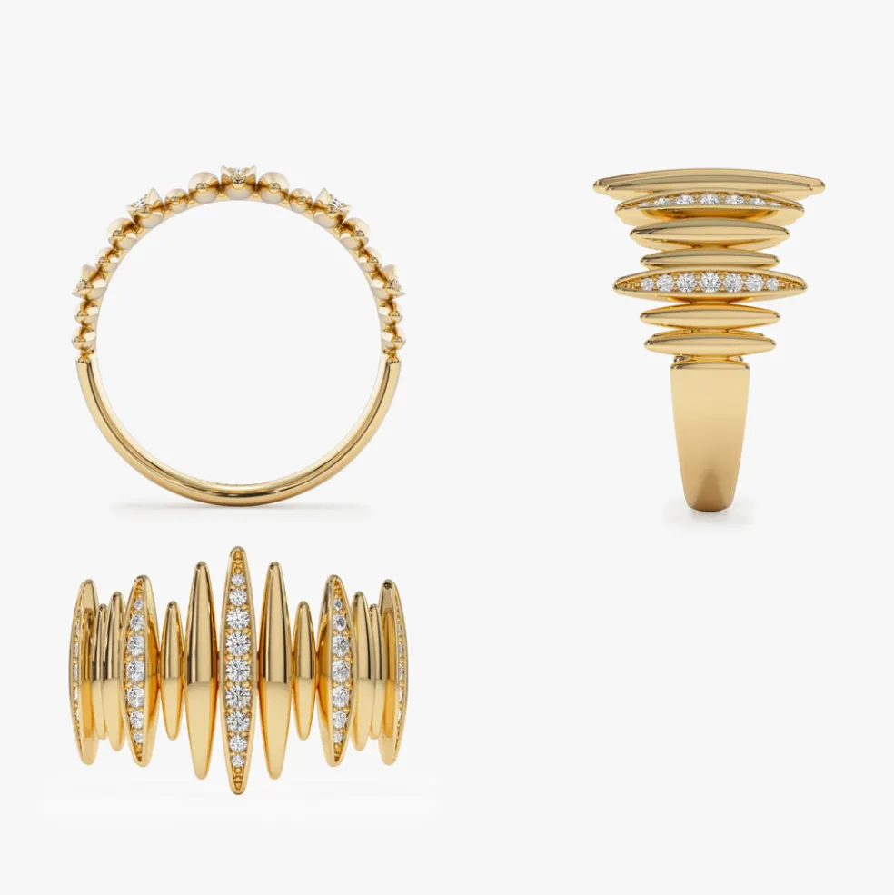 14k Unique Diamond Spike Ring
