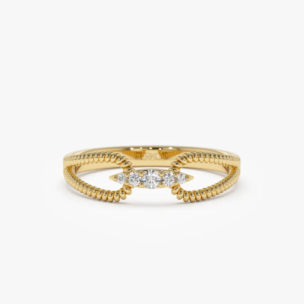 14k Unique Diamond Statement Ring w/ Double Rope Band