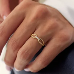 14k Unique Diamond Statement Ring w/ Double Rope Band