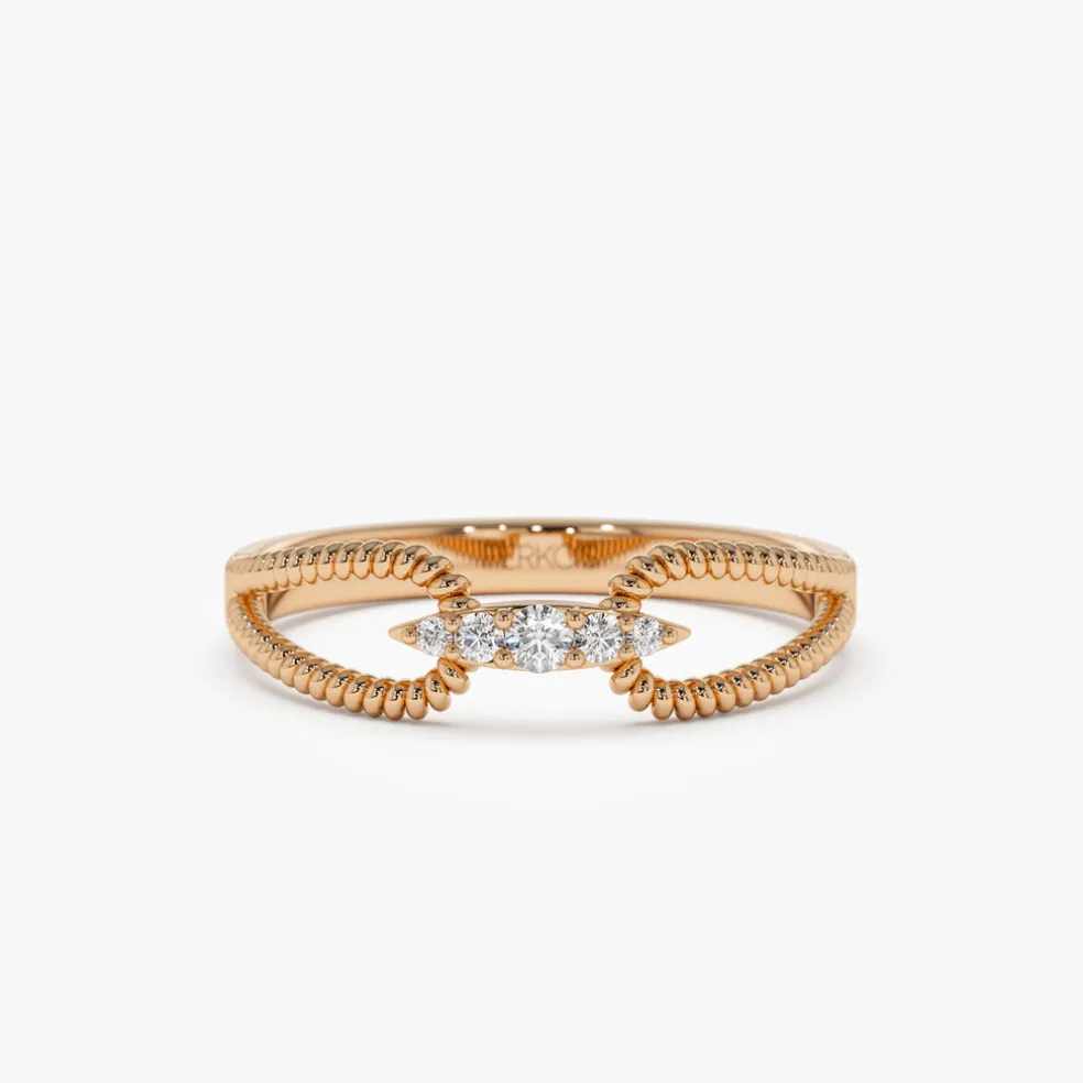 14k Unique Diamond Statement Ring w/ Double Rope Band