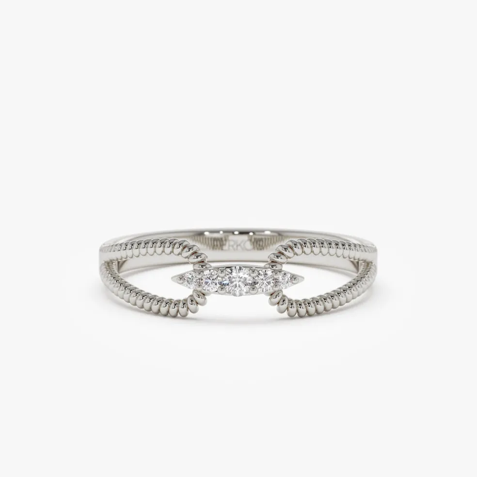 14k Unique Diamond Statement Ring w/ Double Rope Band