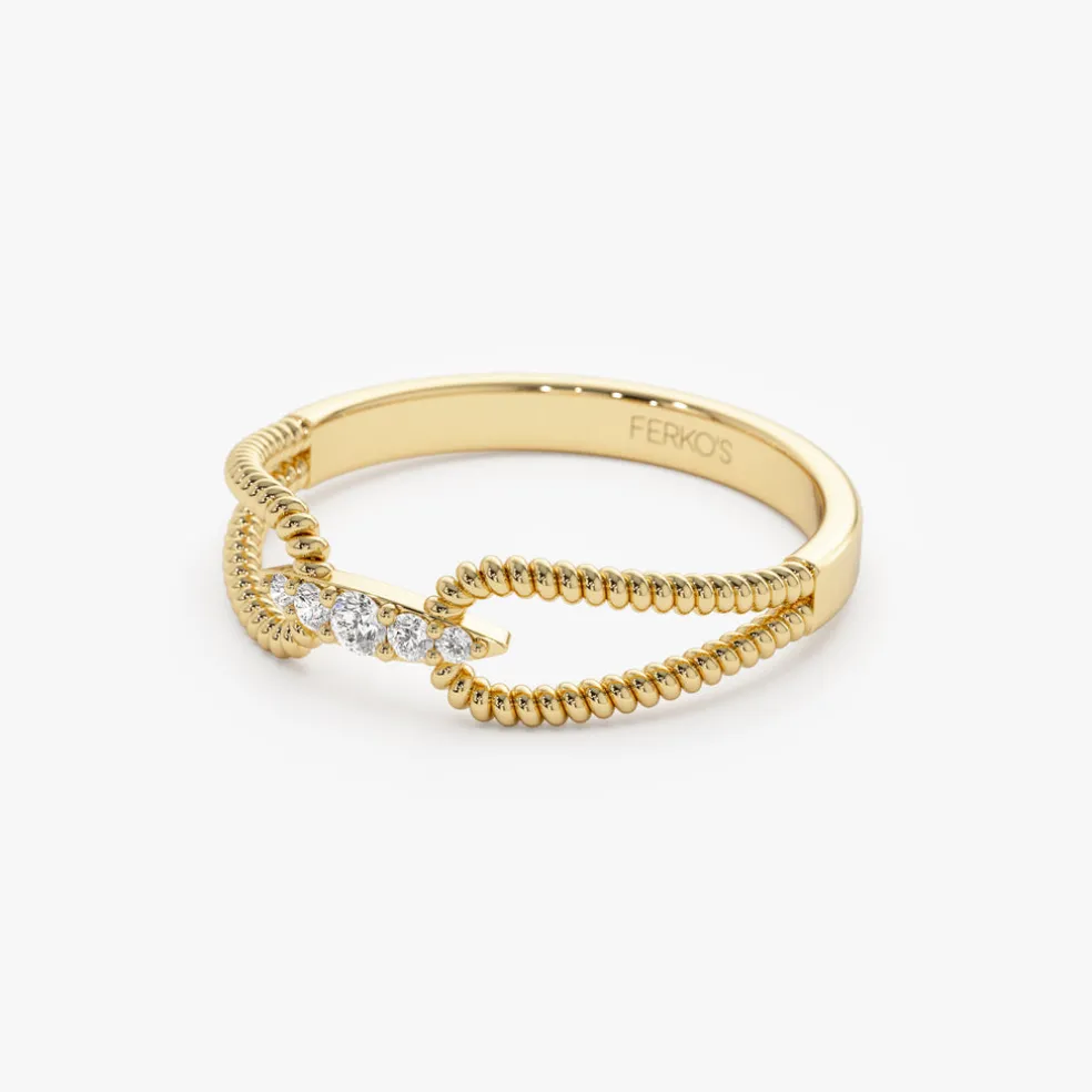 14k Unique Diamond Statement Ring w/ Double Rope Band