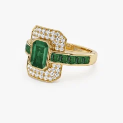 14k Unique Emerald and Diamond Art Deco Ring