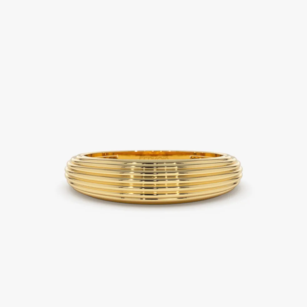 14k Unique Multi Lined 5MM Dome Gold Ring